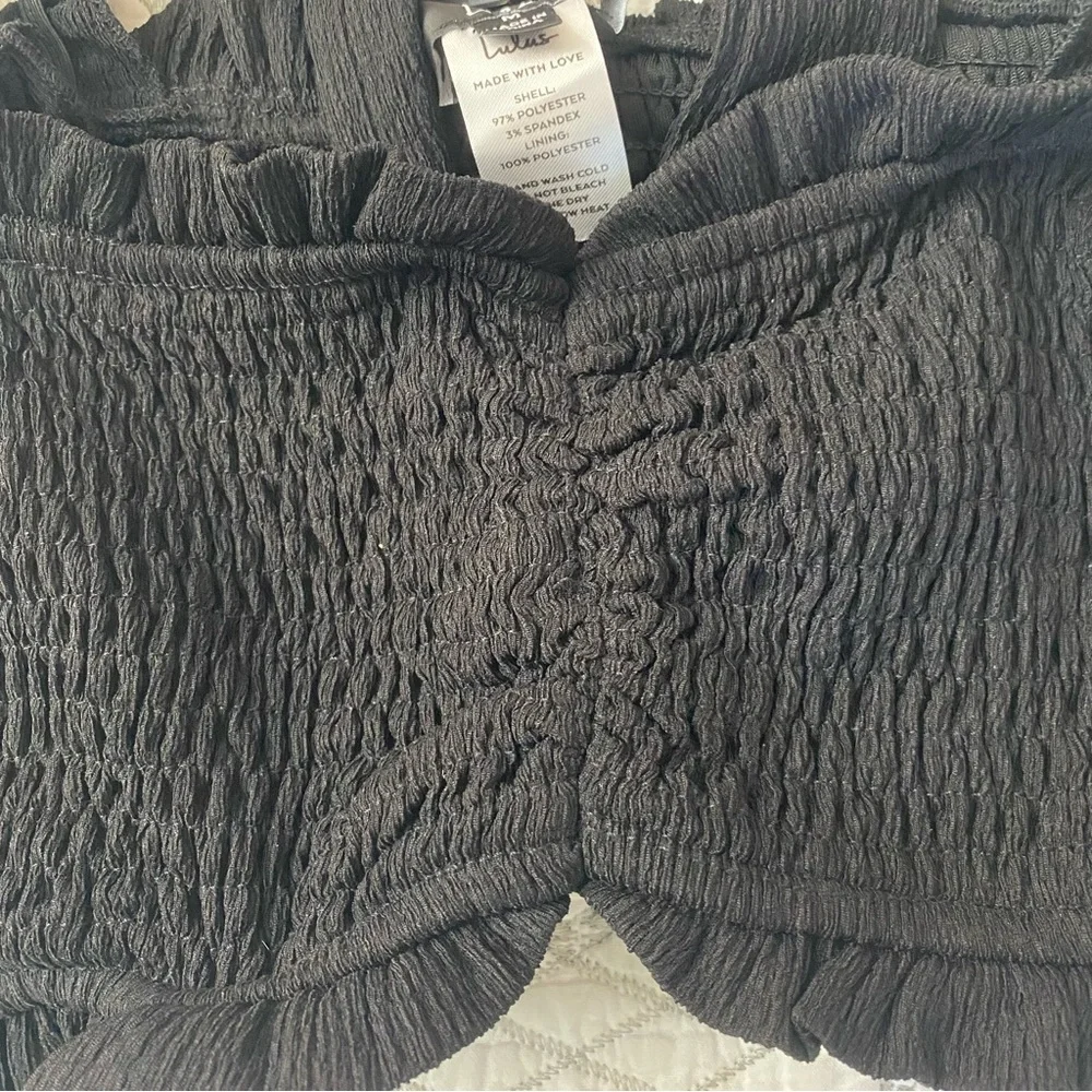 NWT Lulus Black Smocked Ruffle Crop Top - Picture 3 of 7